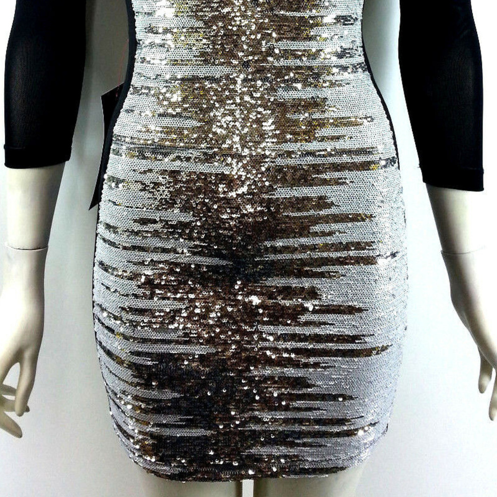 💋 BEBE Black Silver Sequin Bodycon XXS new RARE 💋 - Picture 6 of 8